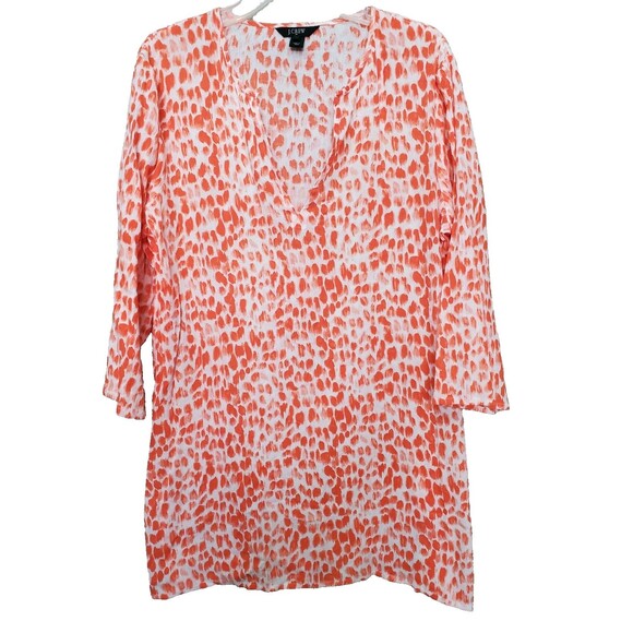 J Crew Cotton Orange Animal Print Split Neck Lightweight Swimsuit Cover-Up Sz XL - Picture 1 of 6